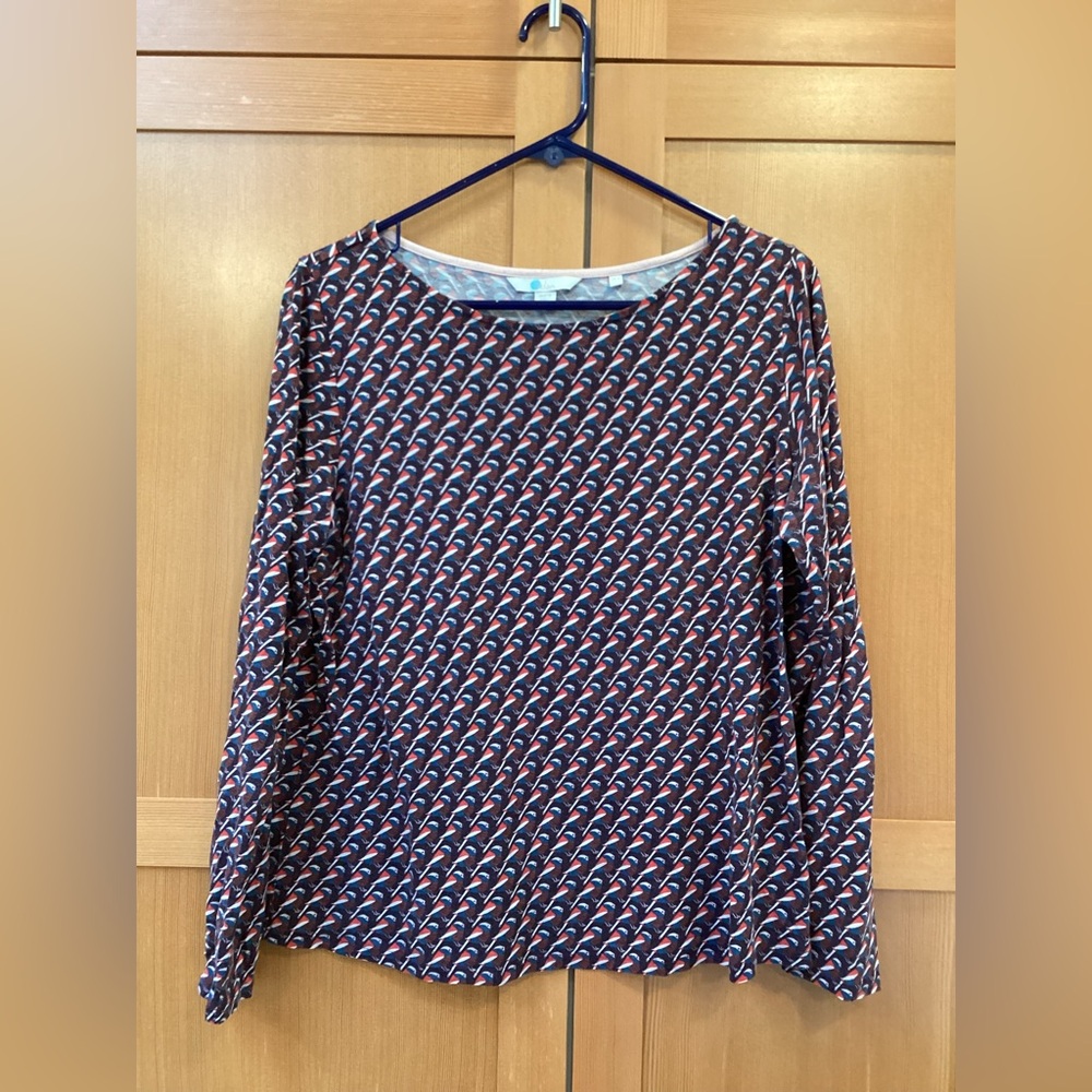 Boden Maroon, Teal and Red Geometric Long Sleeve Top, 12